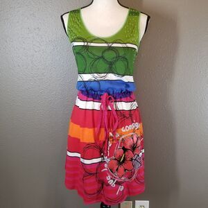 Desigual Small Dress Knee Length Colorful Drawstring Fun Boho Festival Resort
